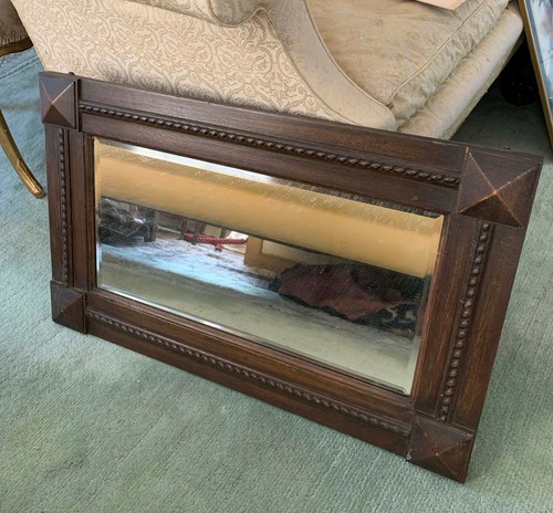 Antique oak over mantle mirror - over,